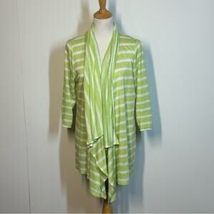 J JILL Lime Stripe Open Front Linen Cardigan Size M